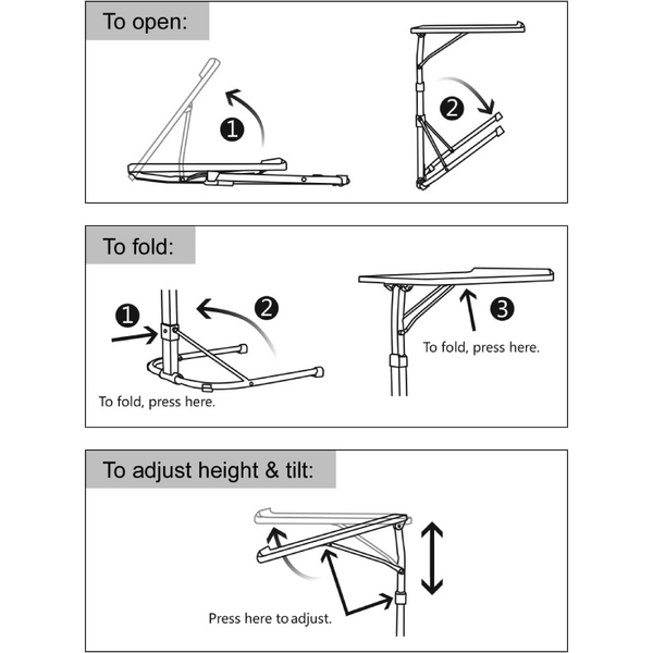 Folding Laptop Table Black with Adjustable Height and Tilt Angle Portable Gaming Computer Desk Tablet Stand Tray Bedside Sofa Armchair Crafting Jigsaw