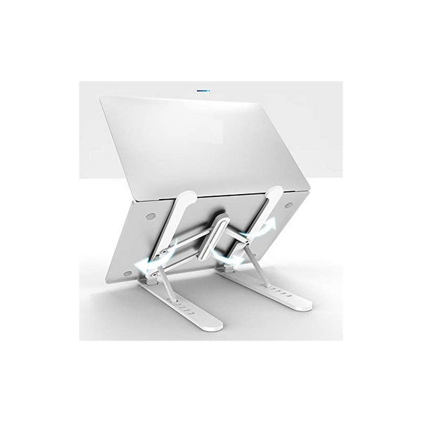 Foldable Height Adjustable Plastic Laptop Stand Holder Overheat Protection Portable Desktop Holder Compatible for All Laptops Upto 15.6cm - White