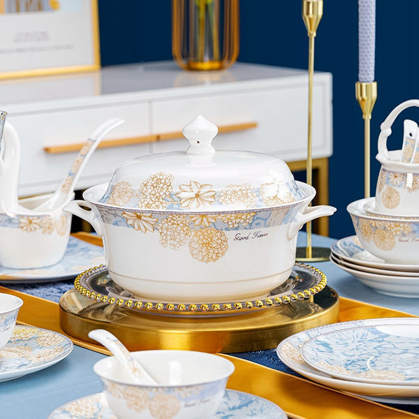 Luxury Dinnerware Set, 72 Pcs Household Dishes Set for 10 People,Tableware SPorcelain Dishes Set with Exquisite Pattern and Complete Equipment, European Palace Style