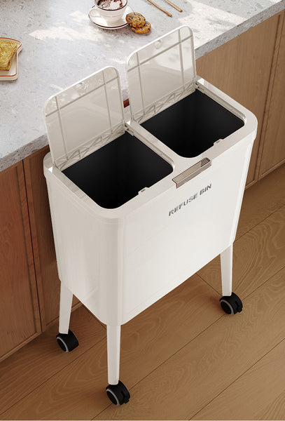 Trash Can with Wheels – Slim waste bin for Kitchen, Bedroom & Office – Removable Inner Buckets – Space-Saving Waste Bin