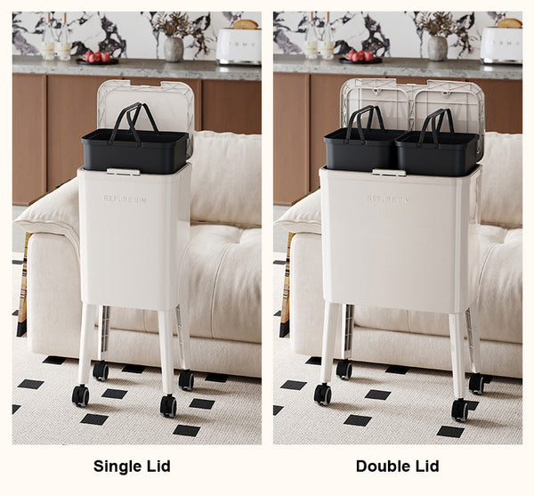 Trash Can with Wheels – Slim waste bin for Kitchen, Bedroom & Office – Removable Inner Buckets – Space-Saving Waste Bin
