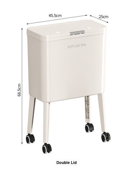 Trash Can with Wheels – Slim waste bin for Kitchen, Bedroom & Office – Removable Inner Buckets – Space-Saving Waste Bin