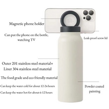 Insulated Water Bottle with Megnetic Phone Holder - Stainless Steel Bottle with Magnetic Tripod Mount - Hot 12H, Cold 24H, 360° Rotate - 710 Ml