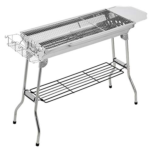 Oncarnival Portable Folding Charcoal BBQ Grill Stainless Steel Thickened Barbeque Grill Home Garden Backyard Tailgate Party Camping Picnic Cooking Large Silver