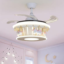 Ceiling Fan with Lights Kids LED Ceiling Lamp Creative Carousel with Invisible Blades Close to Ceiling Lighting for Living Room Bedroom