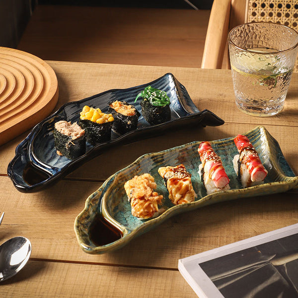 12 Inch Japanese Creative Ceramic dim Sum, Western Food, Snack, Sushi Long Plate