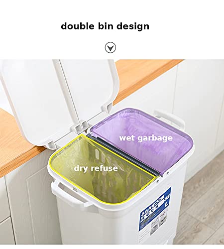 Kitchen Trash Can With Wheel, Open-Top - Recycle Sorting Bin for Household Dry and Wet Waste Separation, Classification