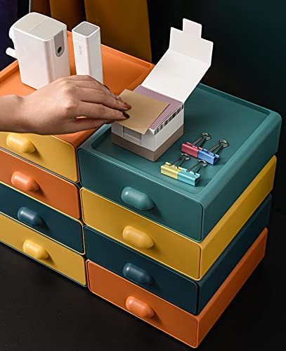 Storage Drawers, Desktop Stacking Drawers Multicolor Storage Containers with Drawers Small Plastic Drawer Organizer for, 2 Drawers Desk Organizer for Makeups Art Supplies Jewelry