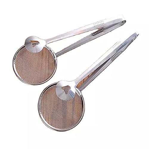 Oncaarnival 2In1 Stainless Steel Filter Spoon with Clip for Kitchen | Oil-Frying Multi-Functional BBQ Filter | Clamp Strainer Kitchen Tools | Oil Drainer | Oil Filter Tongs