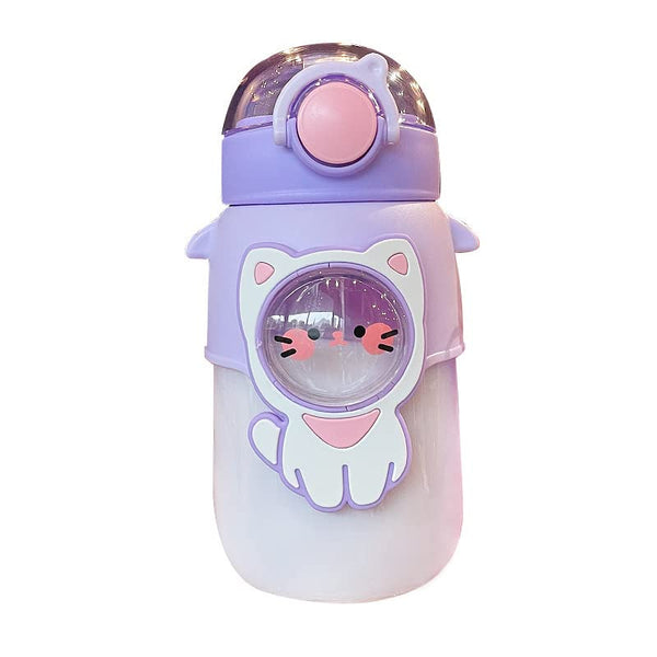 Kids Water Bottle With Straw Sealed Flip Top Lid Bottle Large Capacity 700ml Cute Cartoon Design Beverage Containers Clear Water Bottle With Removable Shoulder Strap Water Bottle For Kids