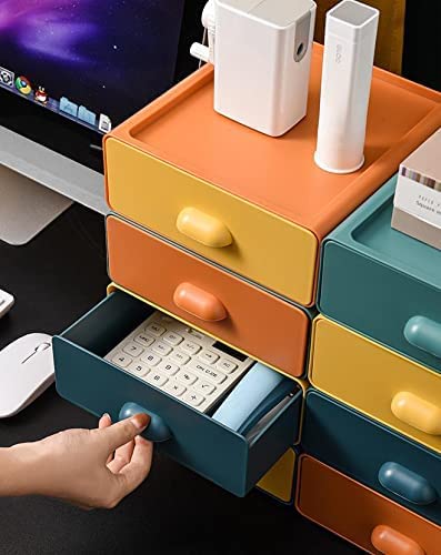 Storage Drawers, Desktop Stacking Drawers Multicolor Storage Containers with Drawers Small Plastic Drawer Organizer for, 2 Drawers Desk Organizer for Makeups Art Supplies Jewelry