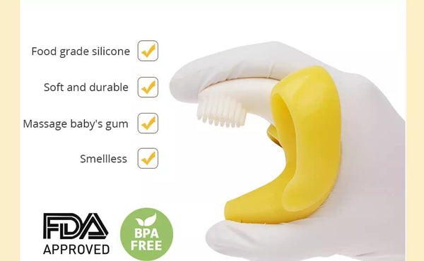 Oncaarnival Baby Banana Toothbrush Teether With Soft Bristles Bendable Flexible 100% Safe For Infants Toddlers Easy To Hold (Yellow)