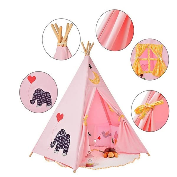 Kids Teepee Tent Foldable Children Play Tent - Deluxe 100% Cotton Canvas Play House Full Canvas Decoration.Indoor Outdoor Climbers, Tough Built to Last. Perfect for Boys Girls (Dark Blue)