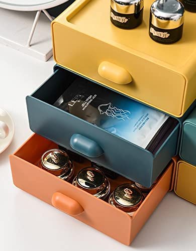 Storage Drawers, Desktop Stacking Drawers Multicolor Storage Containers with Drawers Small Plastic Drawer Organizer for, 2 Drawers Desk Organizer for Makeups Art Supplies Jewelry