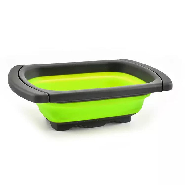 Oncarnival Over The Sink Colander Strainer with Extendable Handles - Foldable Strainer Food Colanders Collapsible Silicone for Pasta, Vegetables, and Fruits (Green) Large