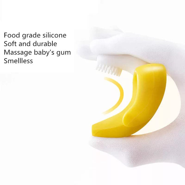 Oncaarnival Baby Banana Toothbrush Teether With Soft Bristles Bendable Flexible 100% Safe For Infants Toddlers Easy To Hold (Yellow)