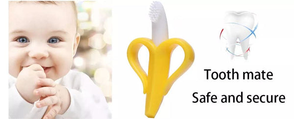 Oncaarnival Baby Banana Toothbrush Teether With Soft Bristles Bendable Flexible 100% Safe For Infants Toddlers Easy To Hold (Yellow)