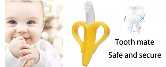 Oncaarnival Baby Banana Toothbrush Teether With Soft Bristles Bendable Flexible 100% Safe For Infants Toddlers Easy To Hold (Yellow)