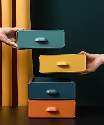 Storage Drawers, Desktop Stacking Drawers Multicolor Storage Containers with Drawers Small Plastic Drawer Organizer for, 2 Drawers Desk Organizer for Makeups Art Supplies Jewelry