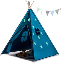 Kids Teepee Tent Foldable Children Play Tent - Deluxe 100% Cotton Canvas Play House Full Canvas Decoration.Indoor Outdoor Climbers, Tough Built to Last. Perfect for Boys Girls (Dark Blue)