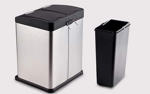 ONCARNIVAL Stainless Steel Trash Cans Bins 3 In 1 Foot Pedal Triple Waste Bins Dustbins Garbage Storage Bin With 3 Compartments Separate Waste Easy...