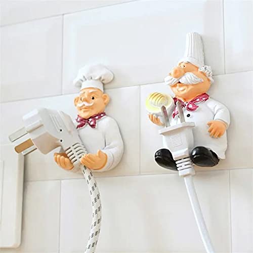 ONCARNIVAL Resin Wall Mounted Adhesive Cook Chef Design Power Plug Socket Holder Door Hook Hanger Organizer (White) - Set of 2 Pcs