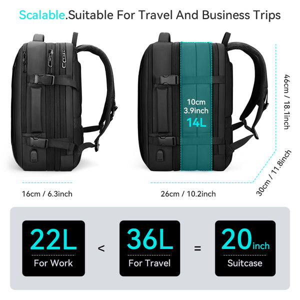 Versatile Expandable Laptop Backpack For All-day Traveling