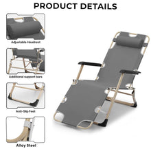 Foldable Lounger Adjustable Camping Beach Patio Recliners with Cushion Headrest Pillow