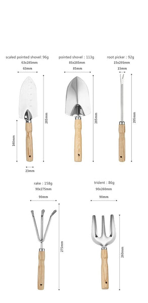 Oncaarnival 5 Piece Wooden Garden Tool Set | Ideal for Home Lawn Kitchen Gardening Tools Kit | Agriculture & Garden Equipment