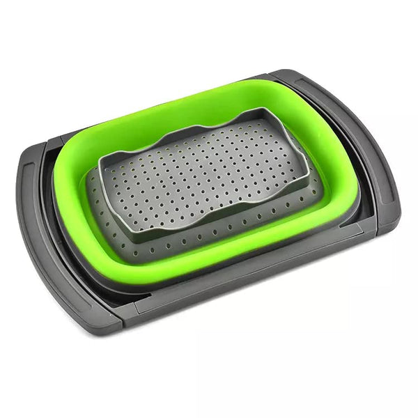 Oncarnival Over The Sink Colander Strainer with Extendable Handles - Foldable Strainer Food Colanders Collapsible Silicone for Pasta, Vegetables, and Fruits (Green) Large