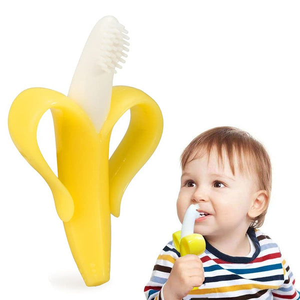 Oncaarnival Baby Banana Toothbrush Teether With Soft Bristles Bendable Flexible 100% Safe For Infants Toddlers Easy To Hold (Yellow)