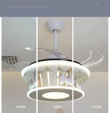 Ceiling Fan with Lights Kids LED Ceiling Lamp Creative Carousel with Invisible Blades Close to Ceiling Lighting for Living Room Bedroom