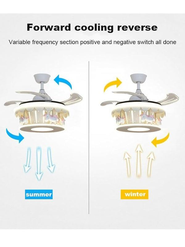 Ceiling Fan with Lights Kids LED Ceiling Lamp Creative Carousel with Invisible Blades Close to Ceiling Lighting for Living Room Bedroom