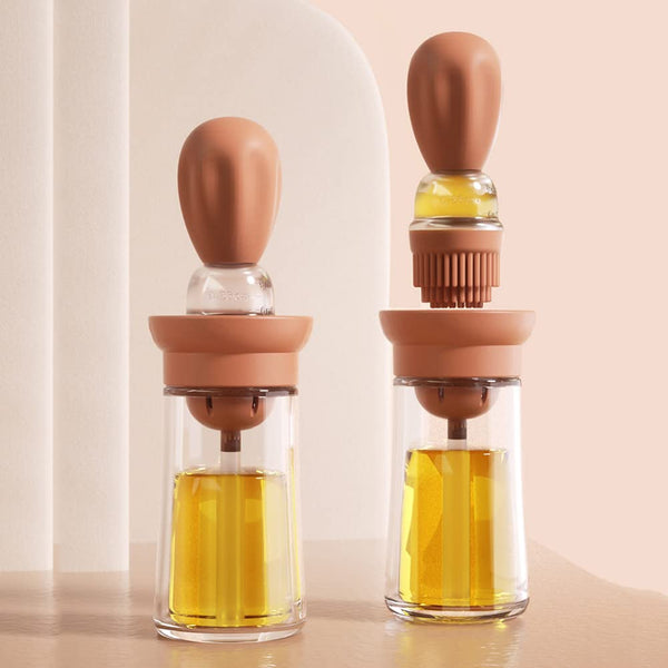 Chef's Basting Set Silicone Oil Pastry Brush Dispenser Glass Docking Bowl Set for Cooking, BBQ, Baking and Grilling