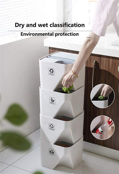 Kitchen Trash Can Stacked Sorting Trash Bin Recycling Bin Household Dry and Wet Separation Waste Bin Rubbish Bin for Living Room, Office, Bedroom, Bathroom, Kitchen (Set of 2)