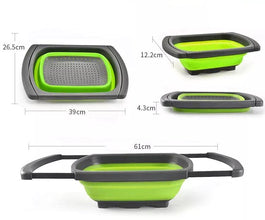 Oncarnival Over The Sink Colander Strainer with Extendable Handles - Foldable Strainer Food Colanders Collapsible Silicone for Pasta, Vegetables, and Fruits (Green) Large