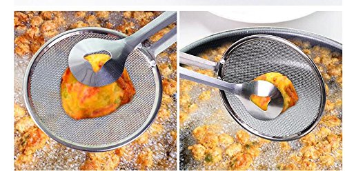 Oncaarnival 2In1 Stainless Steel Filter Spoon with Clip for Kitchen | Oil-Frying Multi-Functional BBQ Filter | Clamp Strainer Kitchen Tools | Oil Drainer | Oil Filter Tongs