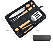 Oncarnival 4 Pieces Wooden Handle BBQ Grill Tools Set with Carry Bag