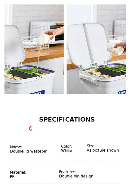 Kitchen Trash Can Recycle Bin Sorting Trash Bin Household Dry And Wet Separation Waste Bin Classification Rubbish Bin with wheel