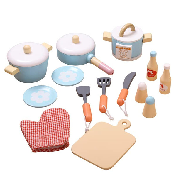 14-Piece Kids Kitchen Utensils Play Set – Toy Pots, Utensils & Food Accessories