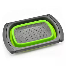 Oncarnival Over The Sink Colander Strainer with Extendable Handles - Foldable Strainer Food Colanders Collapsible Silicone for Pasta, Vegetables, and Fruits (Green) Large