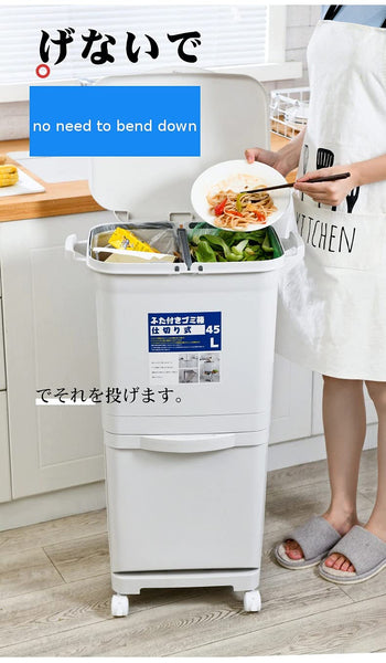 Kitchen Trash Can With Wheel, Open-Top - Recycle Sorting Bin for Household Dry and Wet Waste Separation, Classification