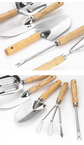 Oncaarnival 5 Piece Wooden Garden Tool Set | Ideal for Home Lawn Kitchen Gardening Tools Kit | Agriculture & Garden Equipment