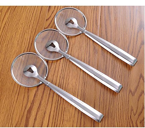 Oncaarnival 2In1 Stainless Steel Filter Spoon with Clip for Kitchen | Oil-Frying Multi-Functional BBQ Filter | Clamp Strainer Kitchen Tools | Oil Drainer | Oil Filter Tongs