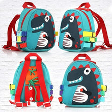 Oncarnival Toddler Backpack Montessori Education Toys for Kids Fine Motor Skills and Learn Basic Skill, Dinosaur Sensory Activities Bag & Travel Toy with Zippers, Buttons, Buckles