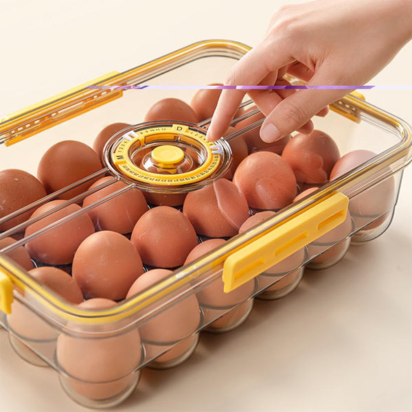 24 Grid Egg Box With Sealed Lid, Plastic Egg Holder For Refrigerator Storage, Stackable Egg Tray Container With Time Record, Keep Fresh, Kitchen Organizer