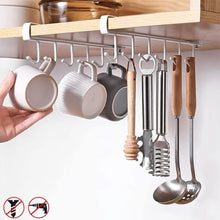 6 Hooks Under Shelf Cup Holder Multi-Functional Kitchen Utensil Rack for Hanging Under Cabinet Coffee Mug Holder (White, Pack of 2)