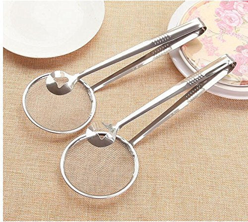 Oncaarnival 2In1 Stainless Steel Filter Spoon with Clip for Kitchen | Oil-Frying Multi-Functional BBQ Filter | Clamp Strainer Kitchen Tools | Oil Drainer | Oil Filter Tongs