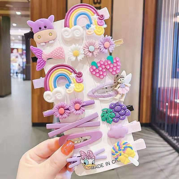 14-Piece Girls Flower Hairpins Set – Cute Colorful Cartoon Hair Clips & BB Barrettes