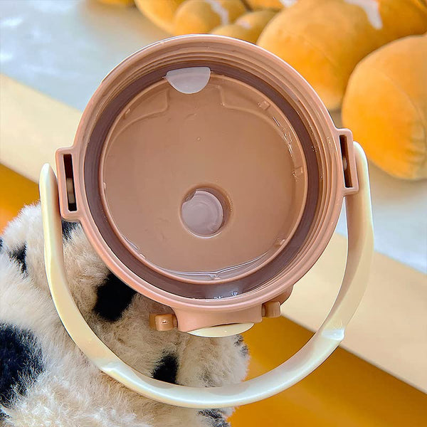 1 Liter Capacity Cute Teddy Shape Children Water Bottle With Strap, Straw For School, Travel And Outdoor